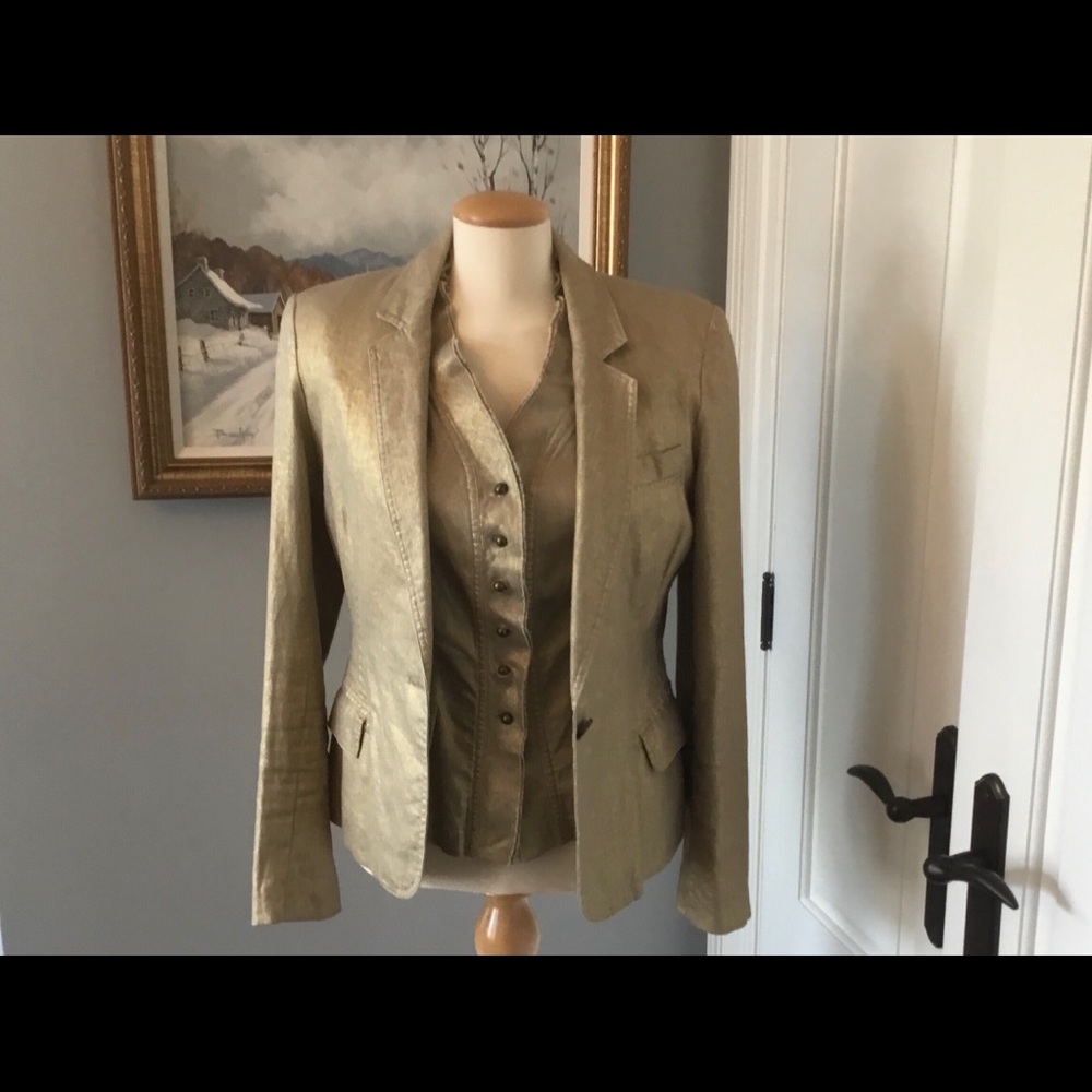 COPY - Gold linen blazer with matching vest blazer size 8 vest size 6